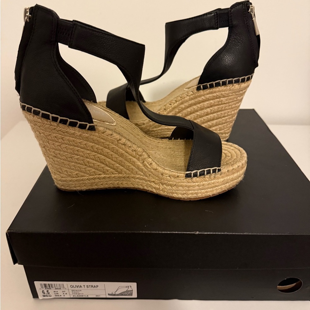 Kenneth Cole Black Espadrille Wedge Sandals size 6.5.  Original box included.
